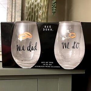 RAE DUNN new in box stemless wine glasses “We Did”, “We Do”!